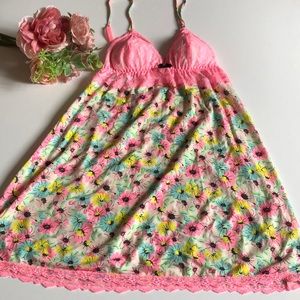 Victoria’s Secret Mini Slip Pink Floral With Lined Bra Medium VS Pink negligee